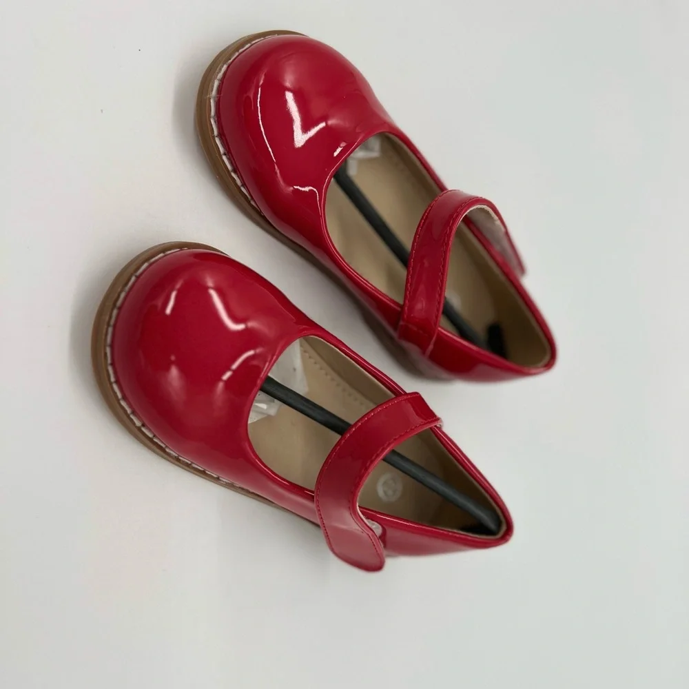 Isinser Girls Flats School Uniform Shoes Ceremony Dress Shoes Casual Shoes RED